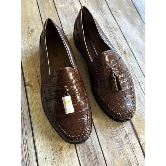 NEW Florsheim Pisa 18469 Brown Croc Print Tassel Leather Loafer Dress Shoe Men 7